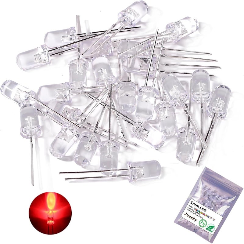 Juasky 150pcs 5mm LED Diode Lights,Clear Red LED Light Emitting Diodes for Science Experiment DIY Projects - Image 1